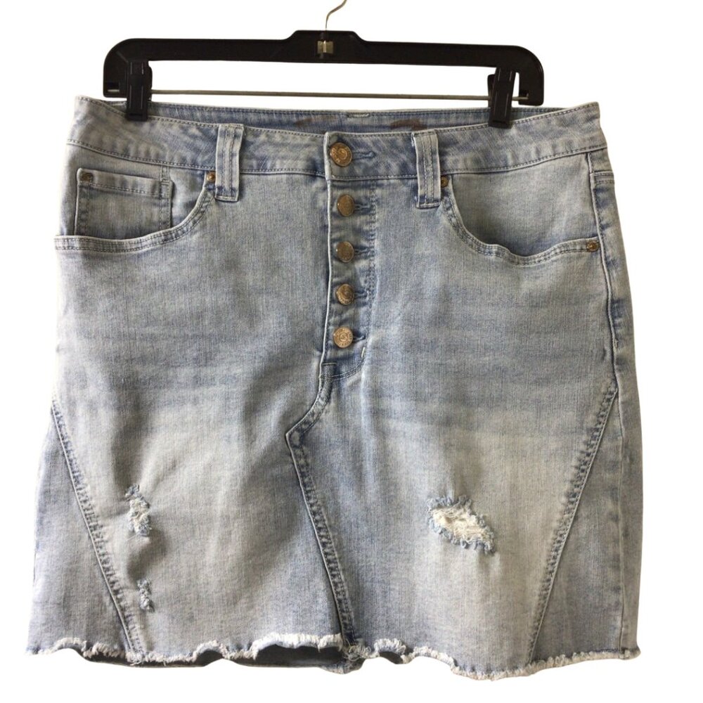Seven7 Skirt Women’s 10 Blue Denim Jean Distressed Light Wash Mini Seven 7